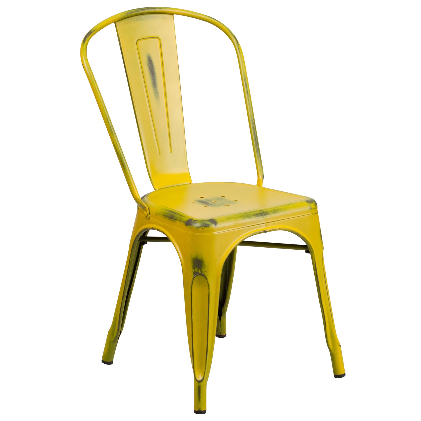 Merrick Lane Banks Indoor/Outdoor Stacking Metal Dining Chair with Single Slat Back and Distressed Powder Coated Finish