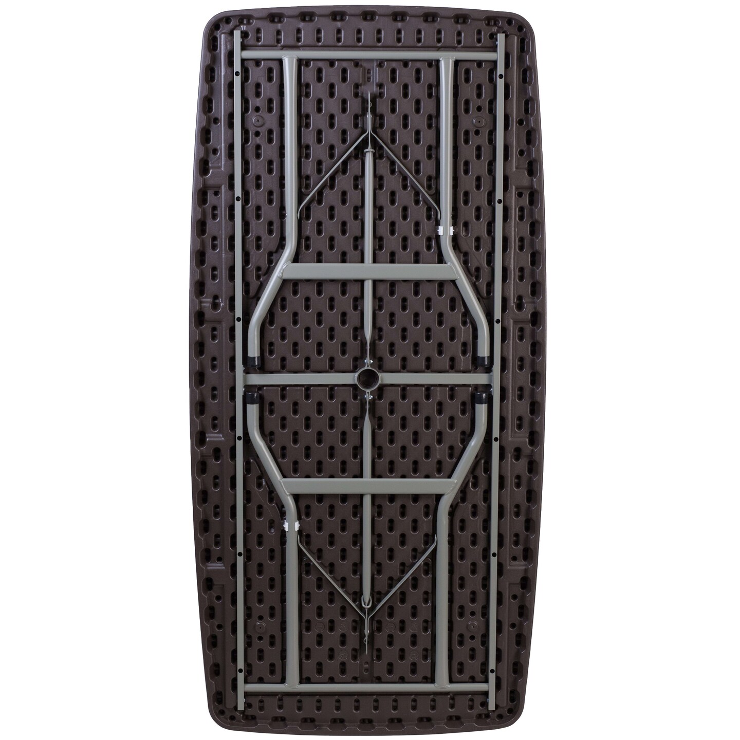Emma and Oliver 5.62-Foot Brown Rattan Indoor-Outdoor Plastic Folding Table with Umbrella Hole