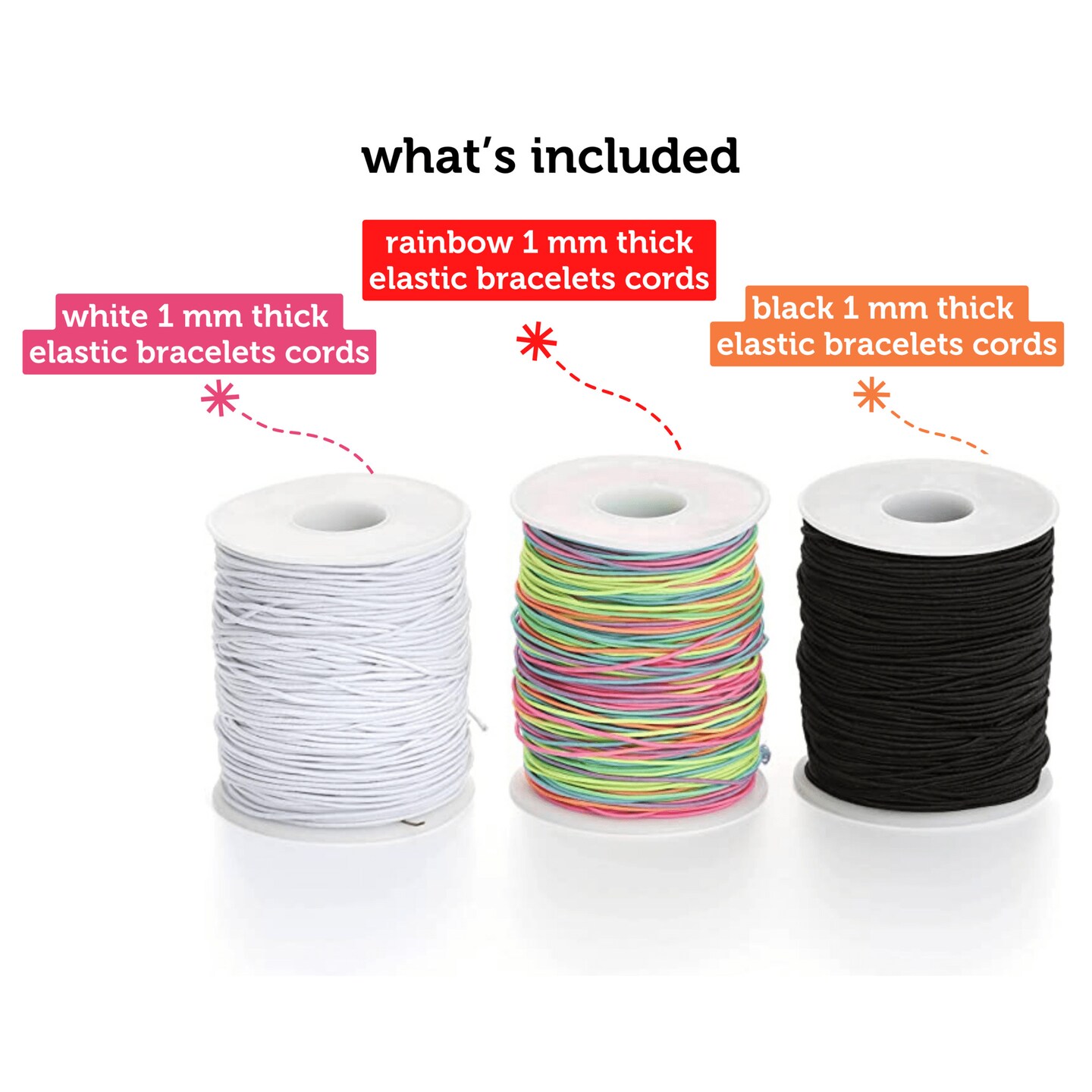 Incraftables Elastic String Cord Set of 3 Rolls (White, Black & Rainbow). Best 1mm Thick Stretchy Cording Set for DIY Bracelet, Jewelry, Necklace & Bead Making (Each Roll - 100 meters / 328 feet Long)