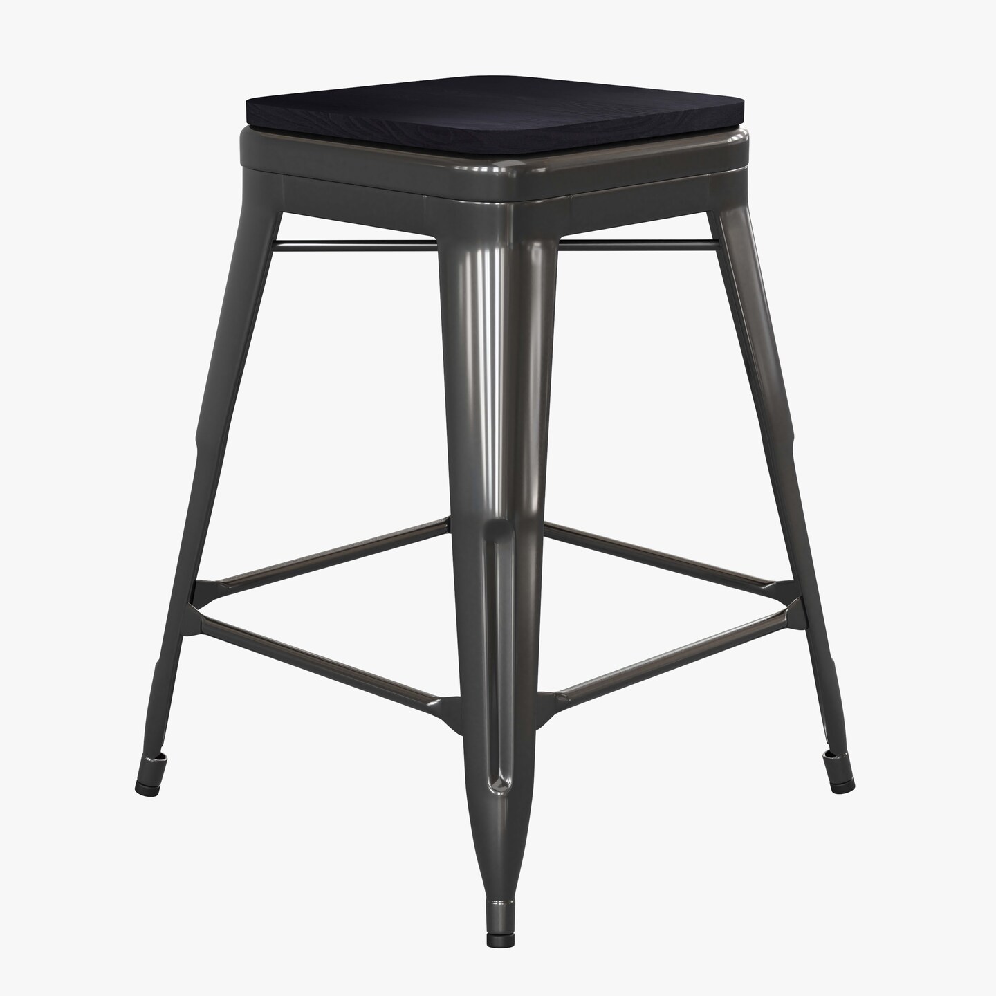 Emma and Oliver Kam Backless Metal Indoor-Outdoor Stool with All-Weather Polystyrene Seat