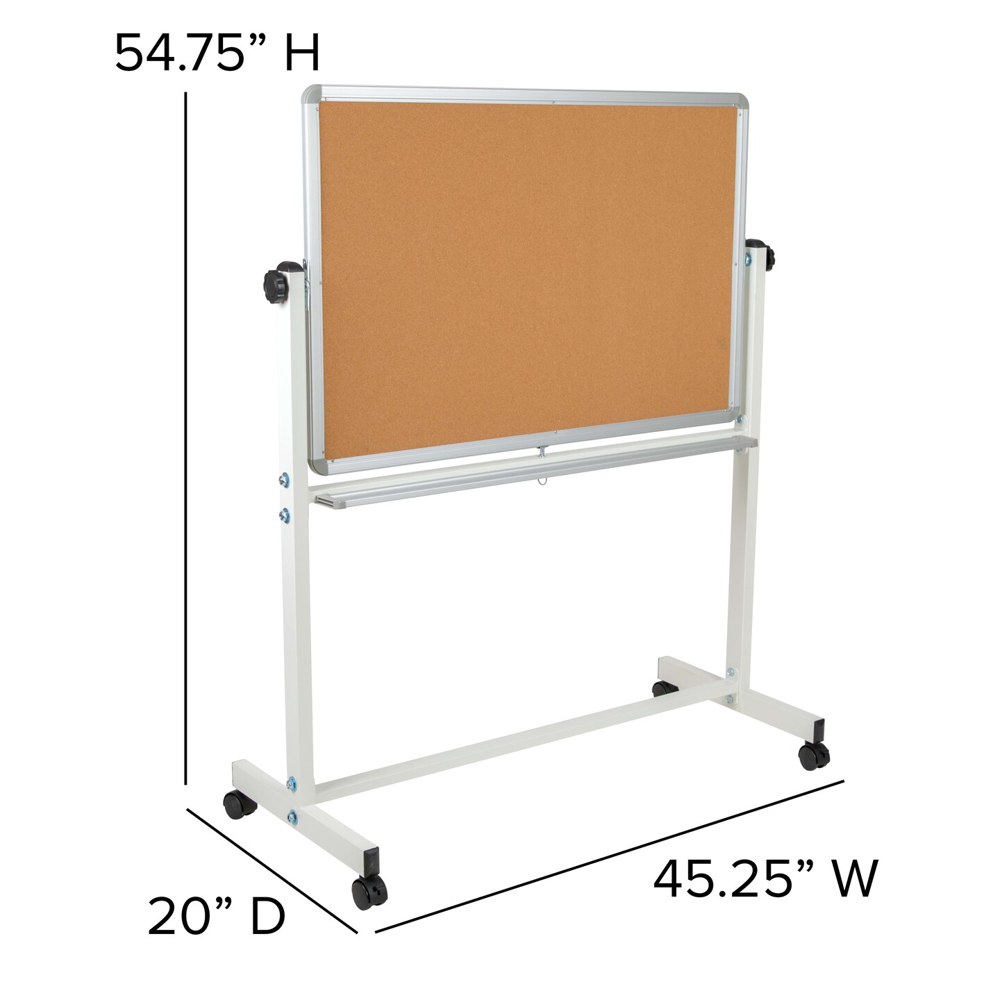 Emma and Oliver Reversible Mobile Cork Bulletin Board and White Board Stand with Pen Tray