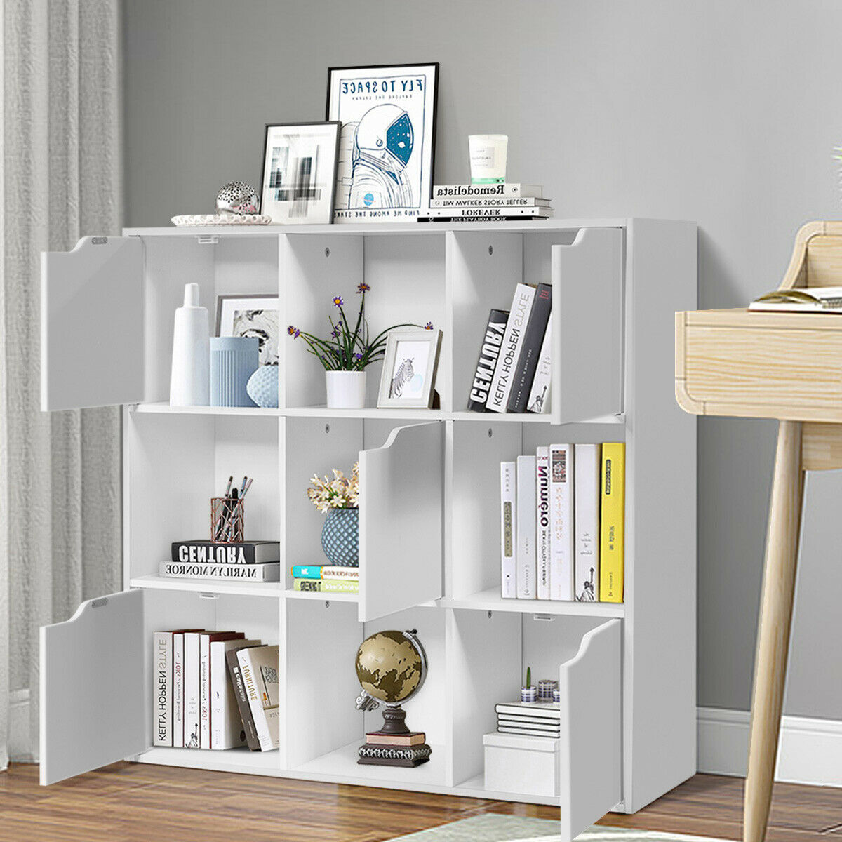 Costway 9 Cube Bookcase Cabinet Wood Bookcase Storage Shelves Room Divider Organization