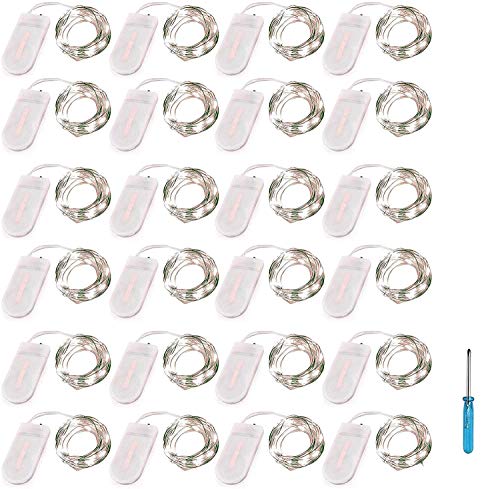 24 Packs Fairy Lights Battery Operated(Batteries Included),10.2FT 30LEDs Copper Wire Firefly Lights,Mini Starry String Lights for Mason Jars Wedding Party DIY Christmas Decor (Cool White)