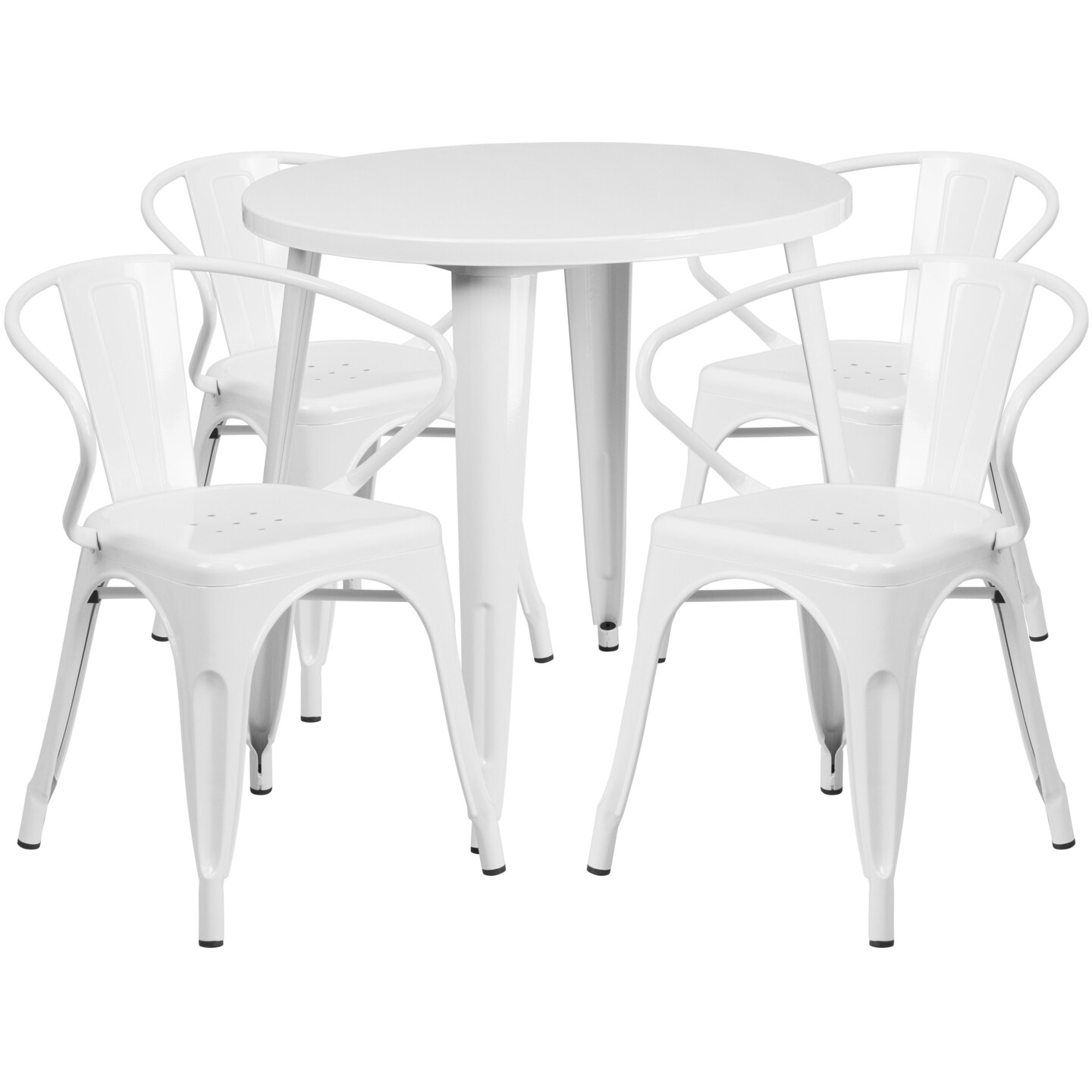 Emma and Oliver Commercial Grade 30" Round Metal Indoor-Outdoor Table Set with 4 Arm Chairs