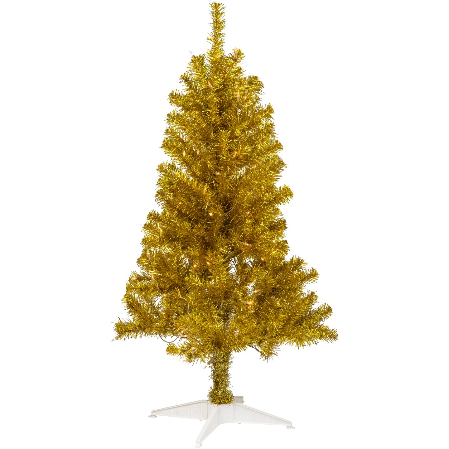 Northlight 4' Pre-Lit Gold Iridescent Tinsel Slim Artificial Christmas Tree, Clear Lights