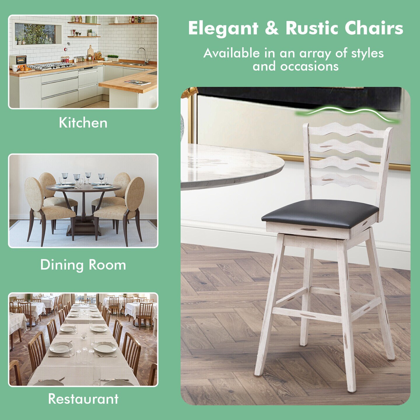 360&#xB0; Swivel Bar Stools with Rubber Wood Frame and Ergonomic Backrest and Footrest-29 inches
