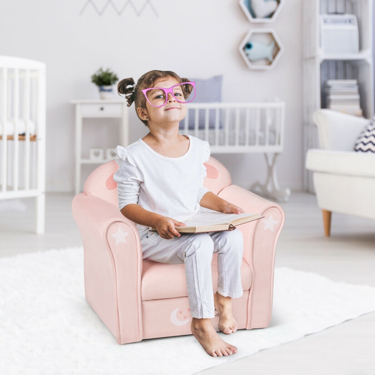 Super Soft Velvet Kids Couch Sofa with Armrests and Ergonomic Backrest