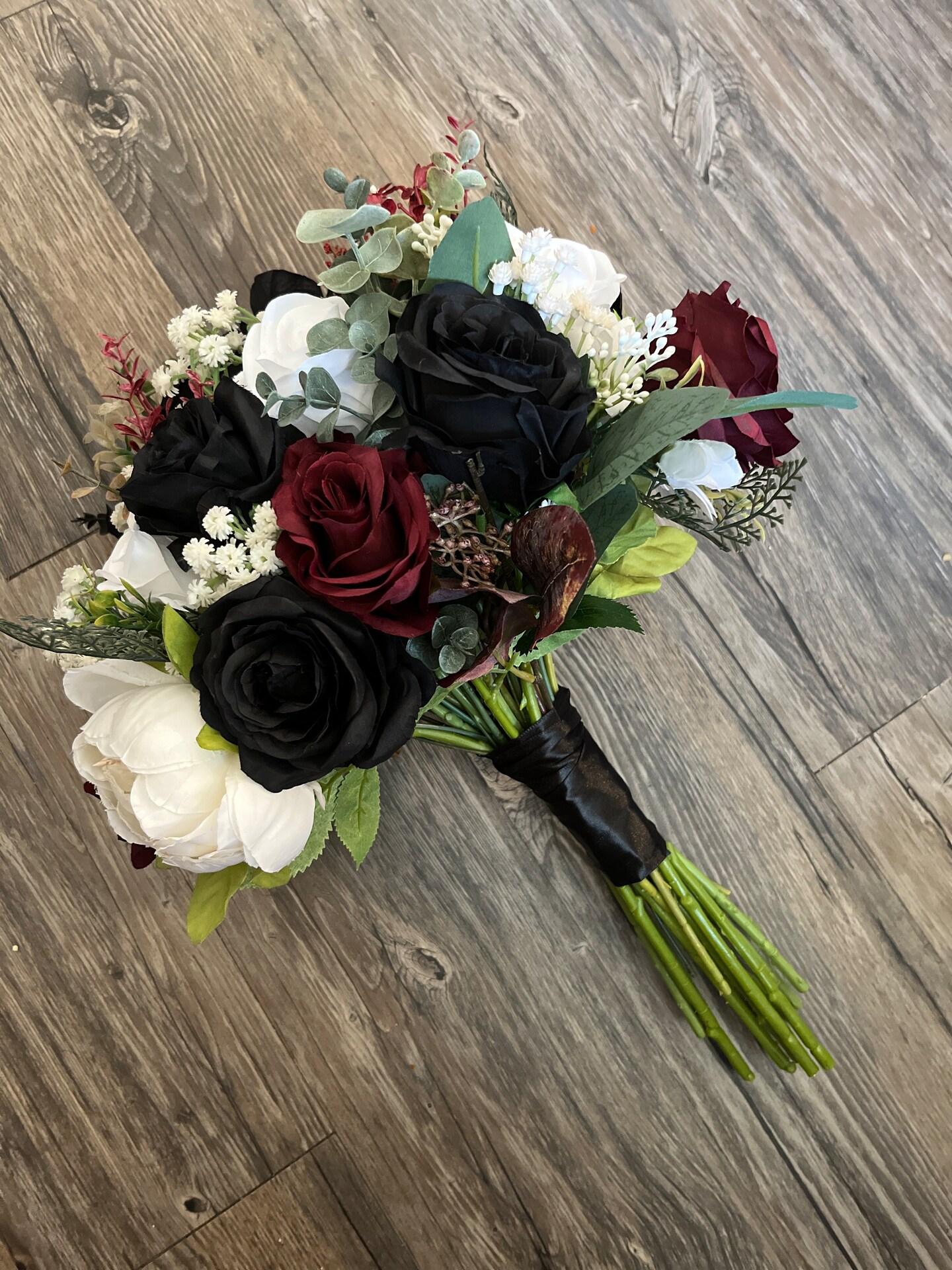 Wedding bouquet black burgundy white bouquet bridesmaids bouquets burgundy black  bouquet WhenUwed | MakerPlace by Michaels, image size:1440x1920