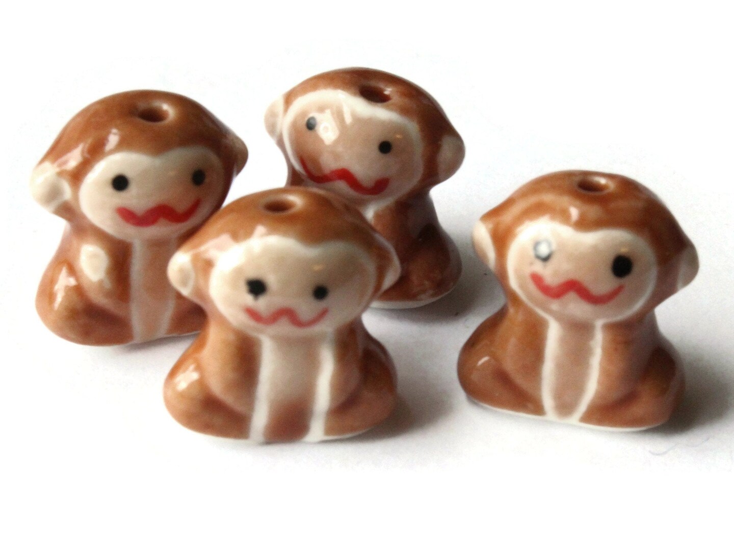 18mm Brown Porcelain Monkey Beads