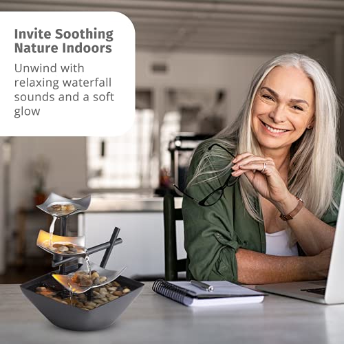 Tabletop Water Fountain, Home Décor Soothing Sound Machine with Automatic Pump, Deep Basin and Natural River Rocks. Indoor Zen Relaxation for Office, Living Room, or Bedroom Décor. 8.25” Tall