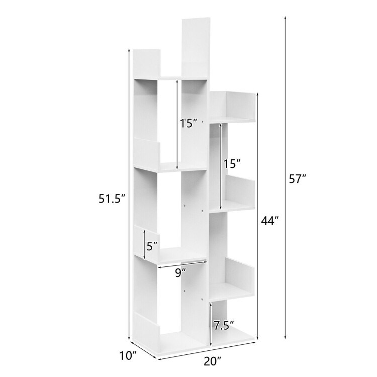 8-Tier Bookshelf Bookcase with 8 Open Compartments Space-Saving Storage Rack