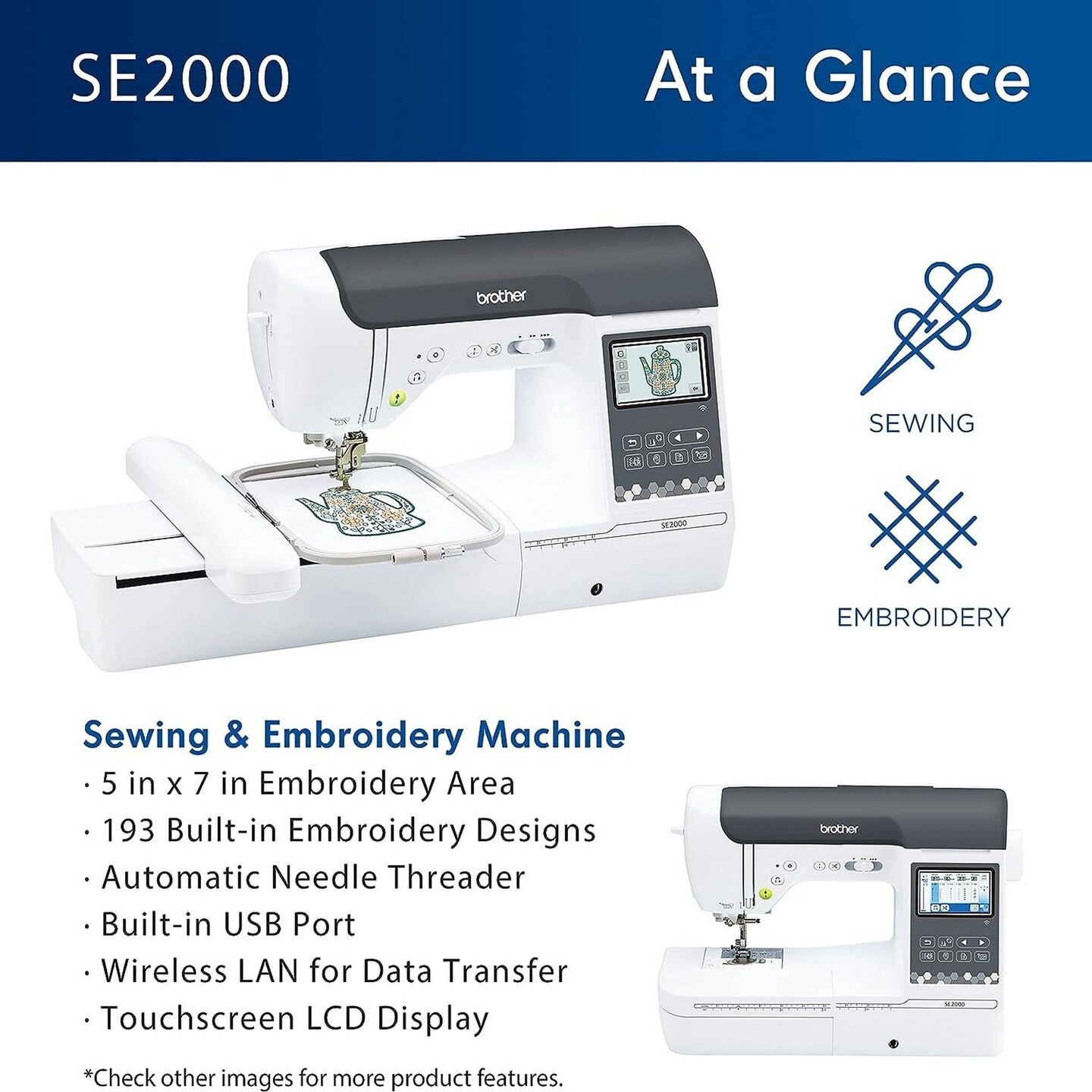 Brother SE2000 5&#x22; x 7&#x22; Embroidery &#x26; Sewing Machine w/ $1499 Sewing Bundle