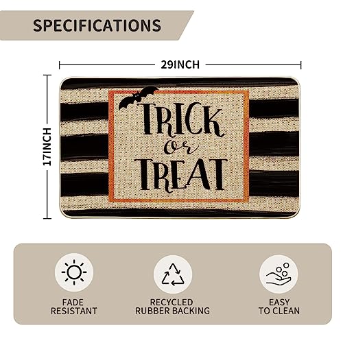 Artoid Mode Trick or Treat Bat Decorative Doormat, Seasonal Fall Halloween Low-Profile Floor Mat Switch Mat for Indoor Outdoor 17 x 29 Inch