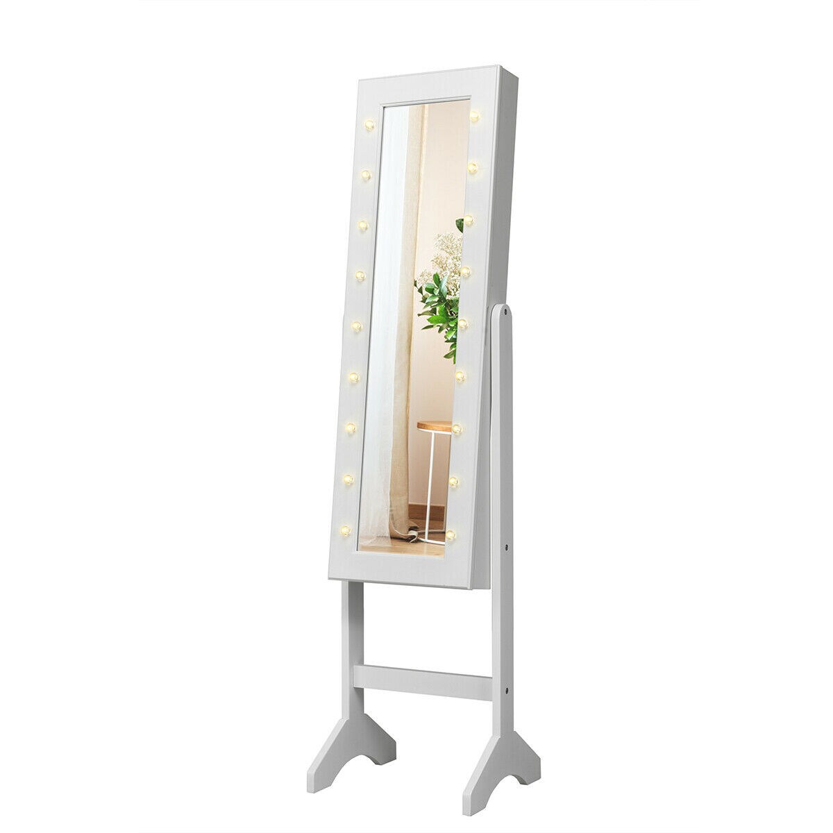 Freestanding Jewelry Organizer Cabinet Armoire with LED Lights and Full Length Mirror