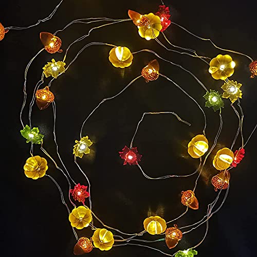 Fall Decor Fall Decorations lights for Home 30LED/10FT 3D Pumpkin Maple Leaf Acorn Battery Operated String Lights, 8 Mode Timer Remote Fall Lights Garland Indoor Outdoor Autumn Thanksgiving Halloween