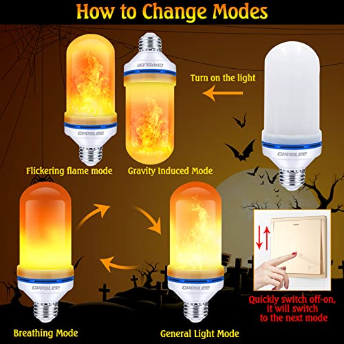 CPPSLEE LED Flame Light Bulbs, 4 Modes Fire Light Bulbs, E26 Base Flame Bulb, Halloween Decorations Outdoor Indoor Home, Halloween Lights Bulbs (Yellow, 2 Pack)