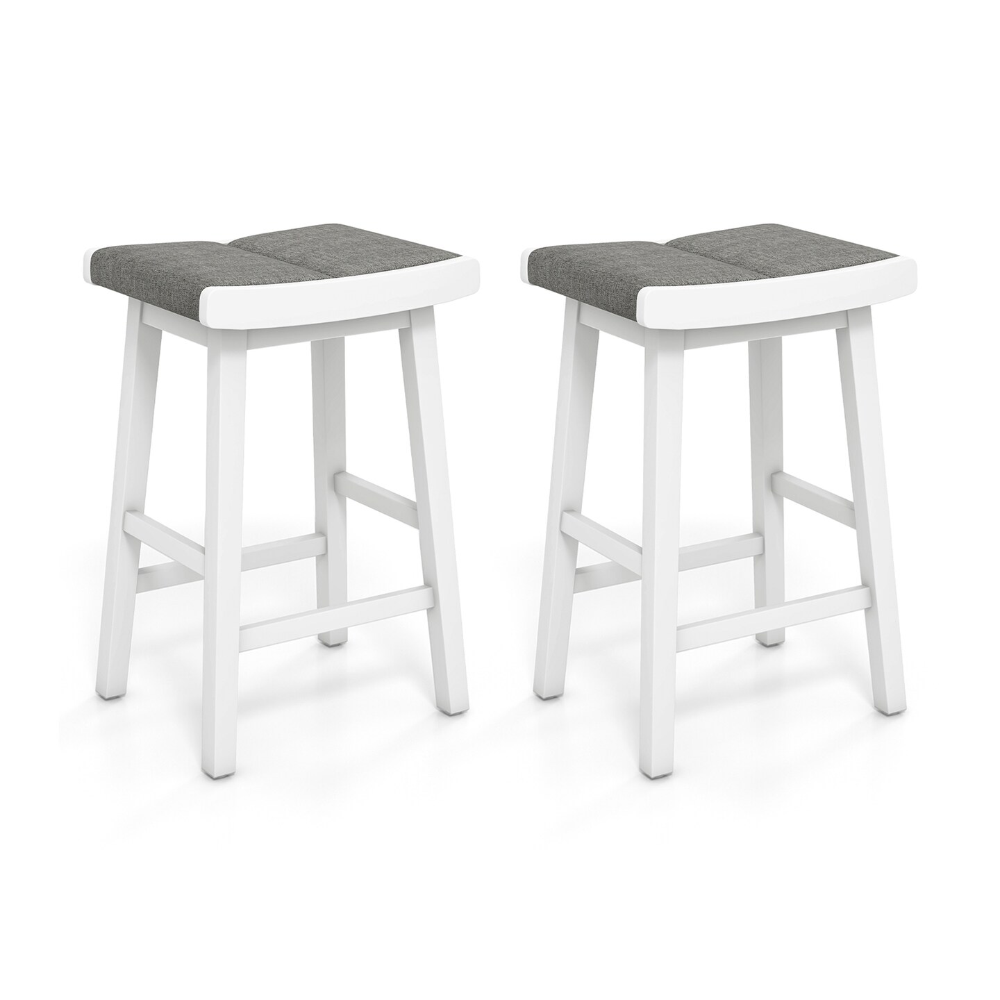2 Pieces Upholstered Saddle Barstools with Padded Cushions
