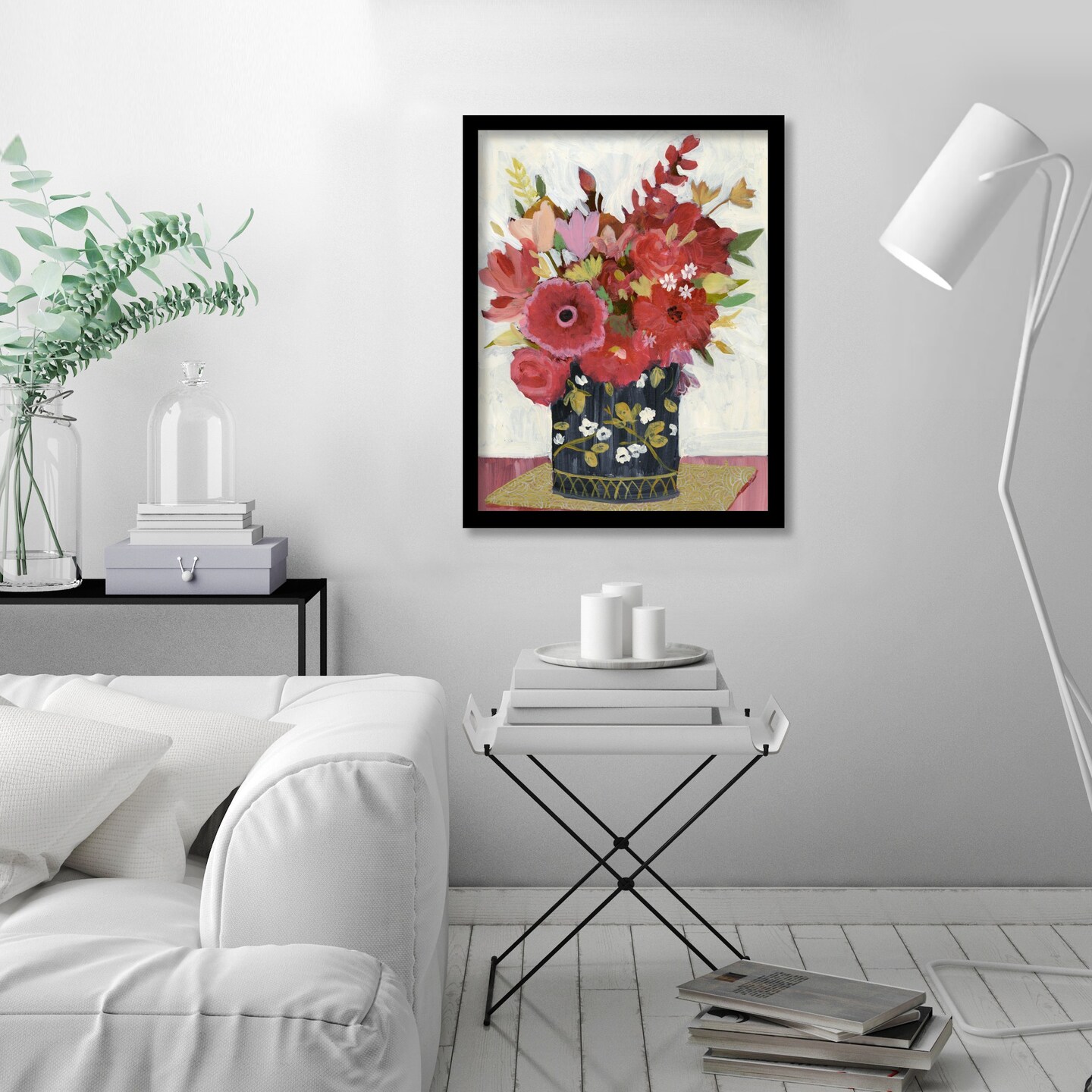 Asian Floral Gold Mat by Sharon Montgomery Black Framed Wall Art - Americanflat