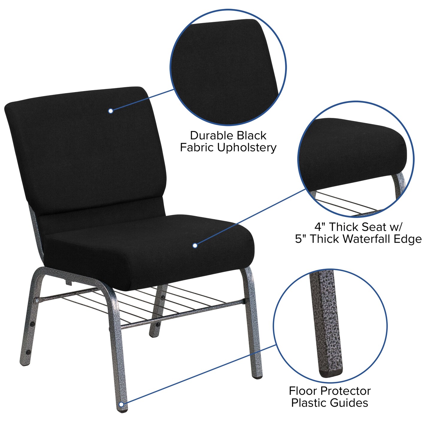 Emma and Oliver Auditorium Chair - 21&#x22; Seat - Book Rack
