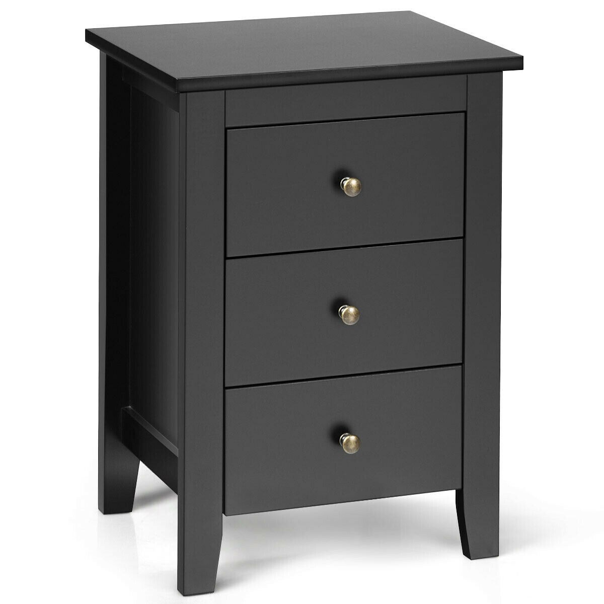 Modern Nightstand End Beside Table with 3 Storage Drawers and Open Platform