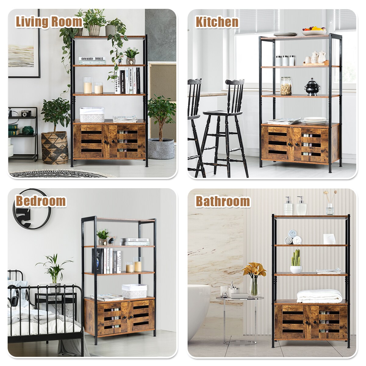 Costway Industrial Storage Cabinet Bookshelf Bookcase Bathroom Floor Cabinet W/3 Shelves