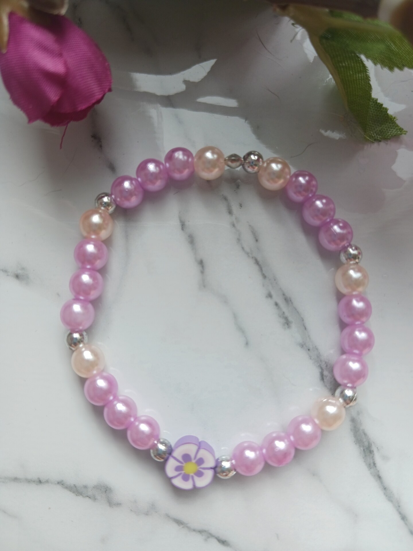Two color fashion bracelet 2023 Purple beads agate white pearl - Ruby Lane