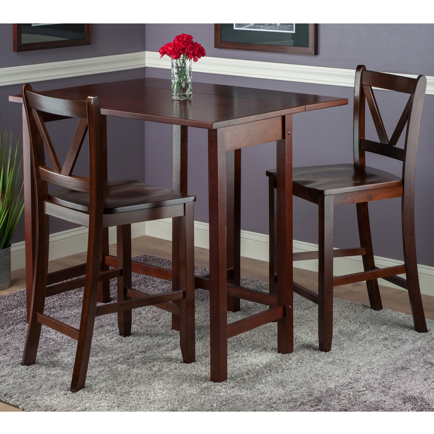 Lynnwood 3-Pc Drop Leaf Table with 2 Counter V-Back Stools(D0102HHMTHA ...