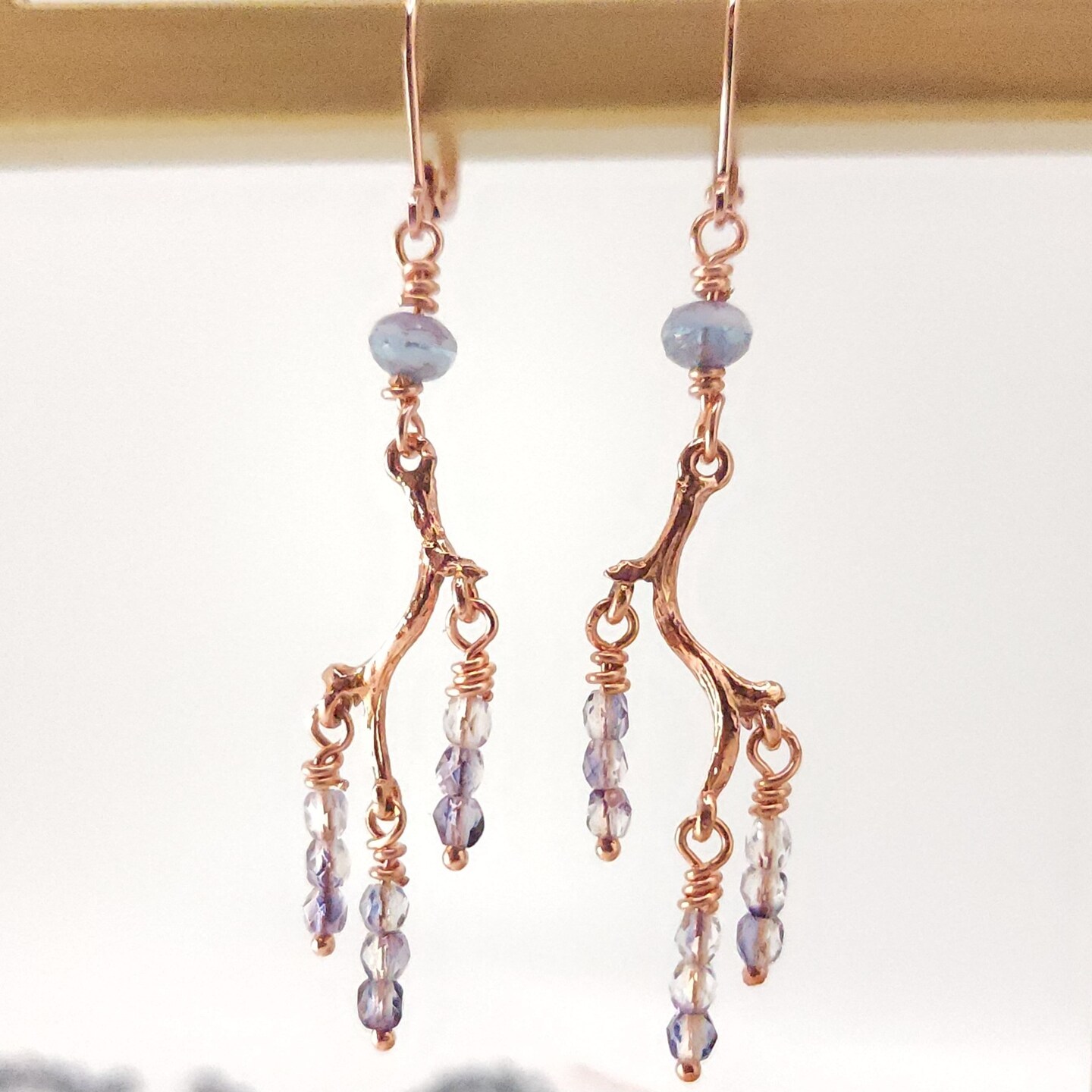Copper Lavender Branch Dangle Chandelier Statement Earrings product 2