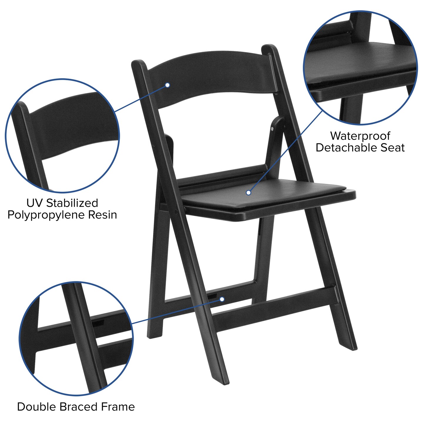 Emma and Oliver Folding Chair - Resin&#x2013; 2 Pack 800LB Weight Capacity Event Chair