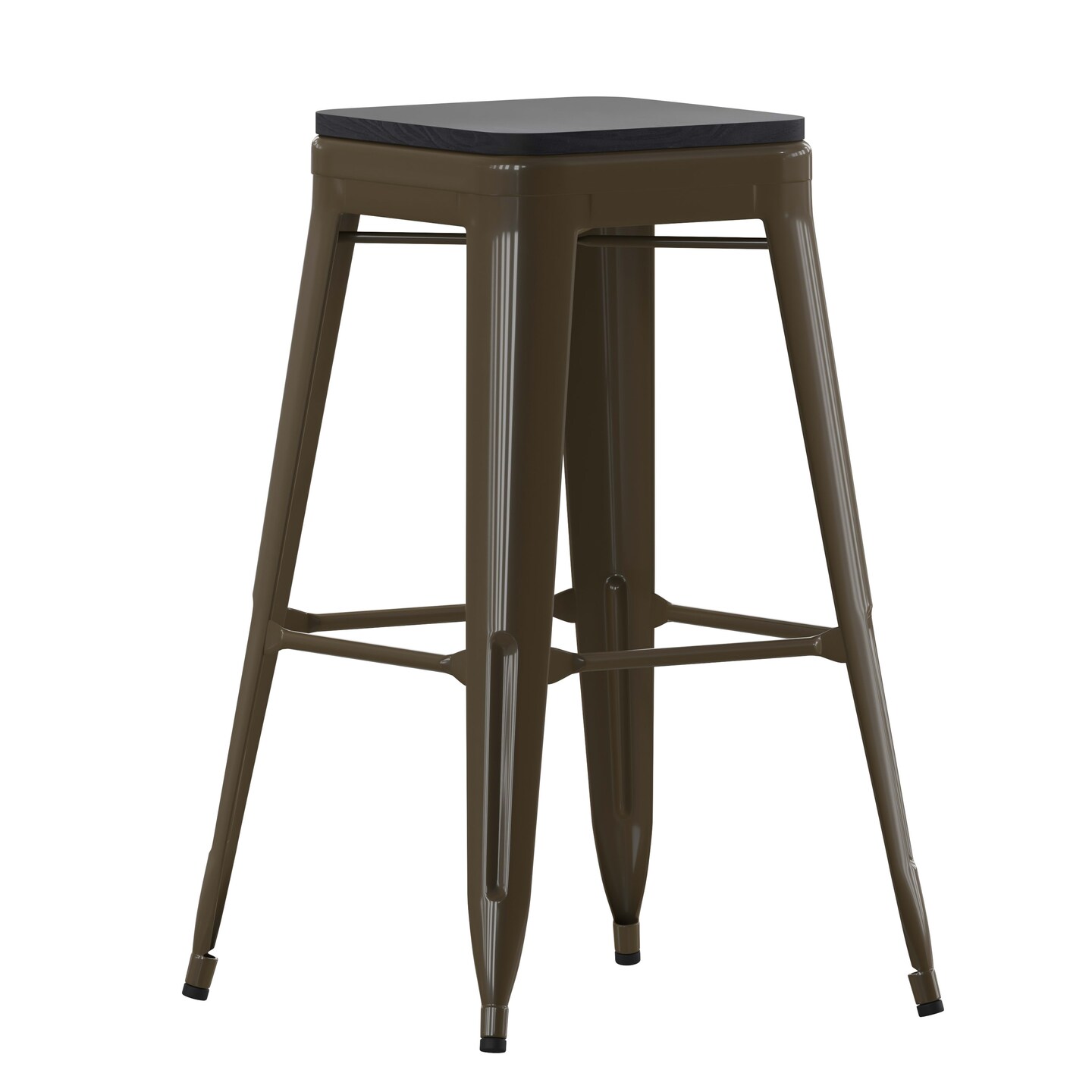 Emma and Oliver Cory Set of Four Backless Metal Stools with All-Weather Poly Resin Seats for Indoor Use Only