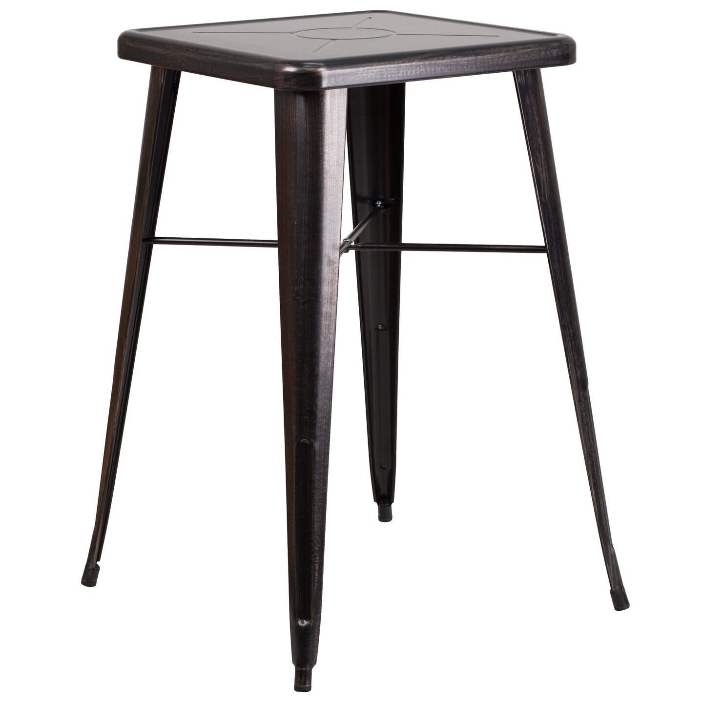 Emma and Oliver Commercial Grade 23.75" Square Metal Indoor-Outdoor Bar Set & 2 Backless Stools
