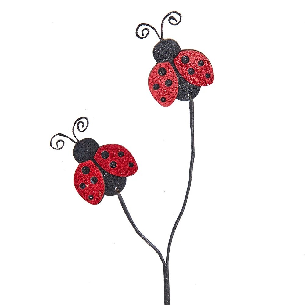 KSA Pack of 24 Red and Black Artificial Ladybug Wooden Pick 21&#x22;