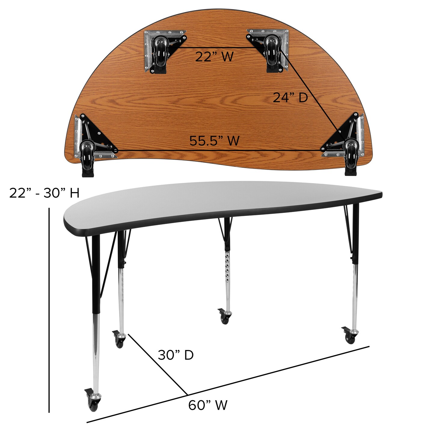 Emma and Oliver Mobile 60" Half Circle Wave Flexible Collaborative Adjustable Height Activity Table