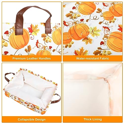 Pumpkin Fall Storage Bin Basket Collapsible with Leather Handles Waterproof Canvas Storage Cube Box for Closet Toys Clothes Thanksgiving Room Decor Gift Basket