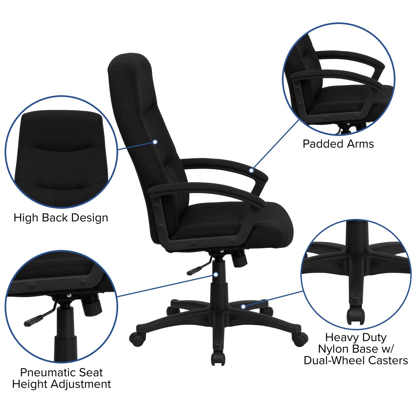 Emma and Oliver High Back 2-Line Horizontal Stitch Back Executive Swivel Office Chair