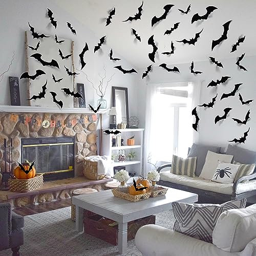 100 Pieces Bats Halloween Decoration: Halloween Bats Wall D&#xE9;cor Bats Stickers Wall Decals PVC 3D Wall Bats Scary Stickers Halloween Party Decorations Indoor Outdoor DIY Home Window Door D&#xE9;cor