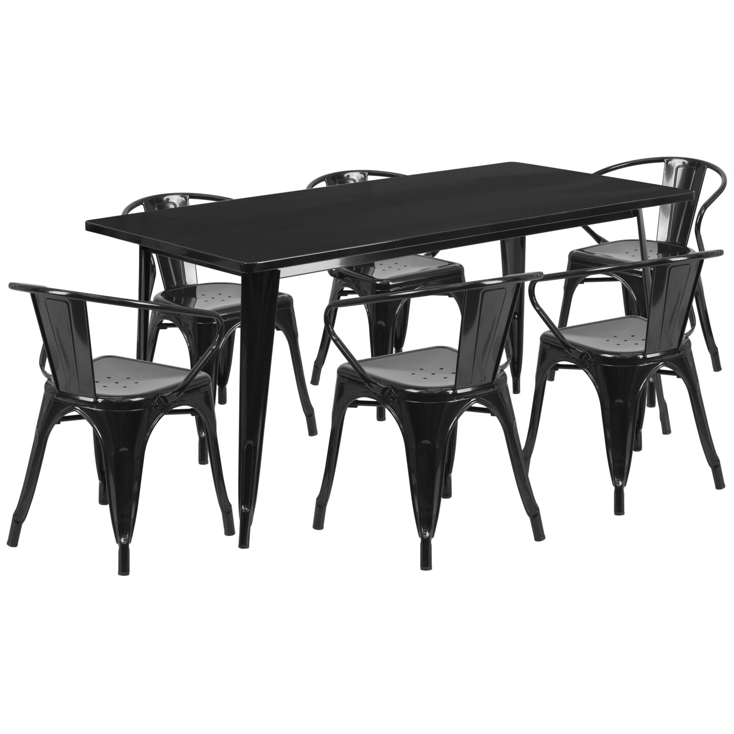 Emma and Oliver Commercial Grade Rectangular Metal Indoor-Outdoor Table Set with 6 Arm Chairs