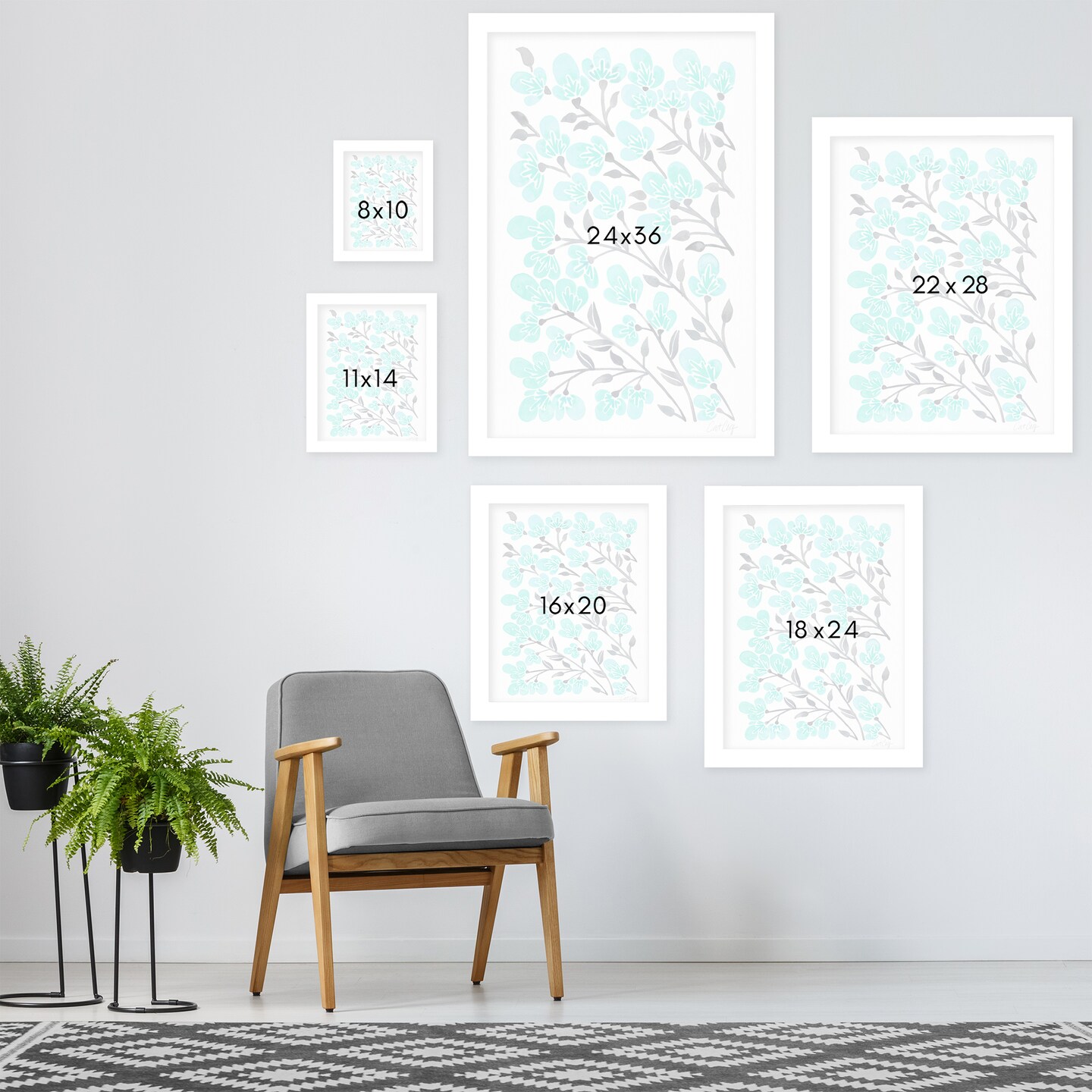 Cherry Blossoms Turquiose by Cat Coquillette Frame  - Americanflat