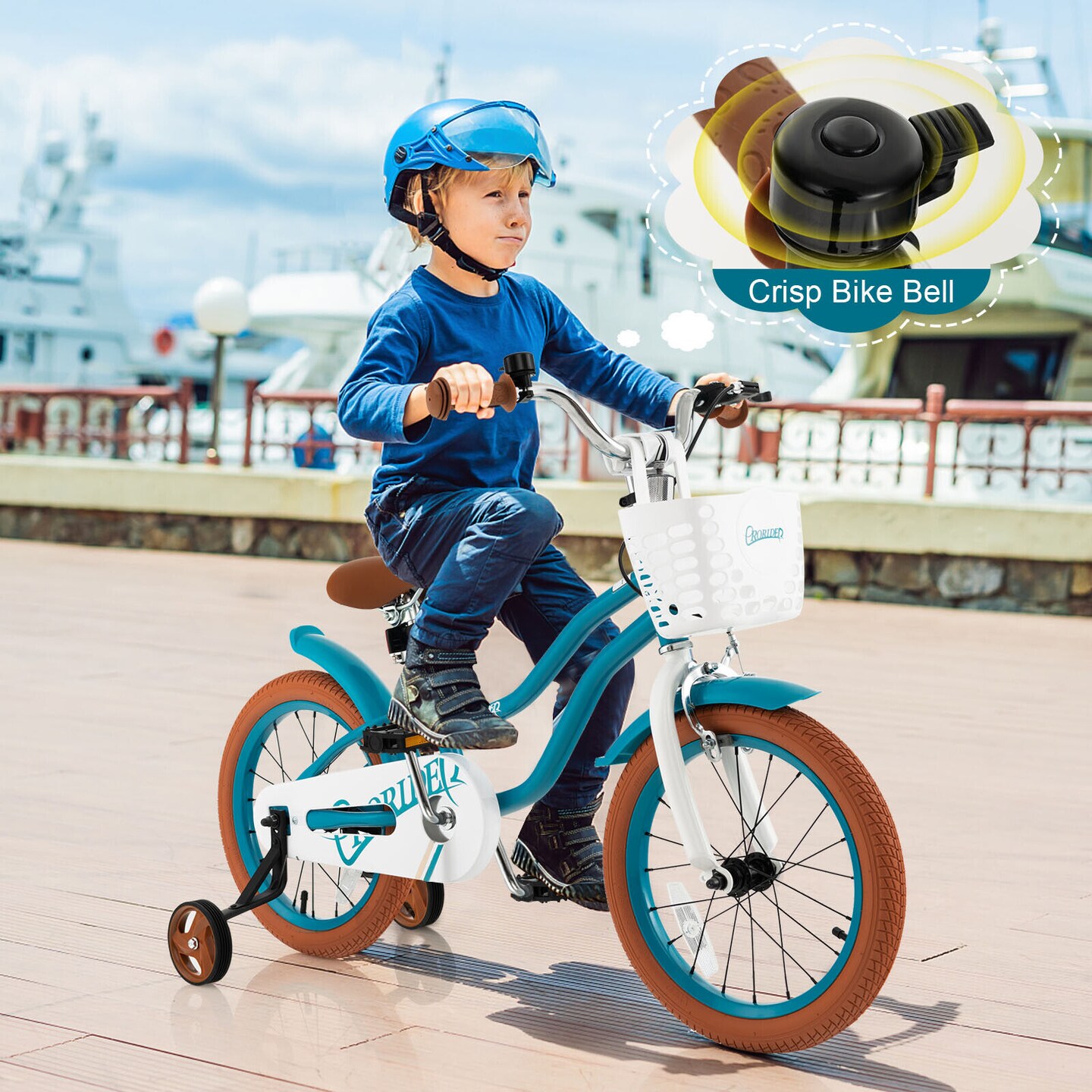 16 Inch Kids Adjustable Bike with Cute Basket for Storage and 2 Training Wheels