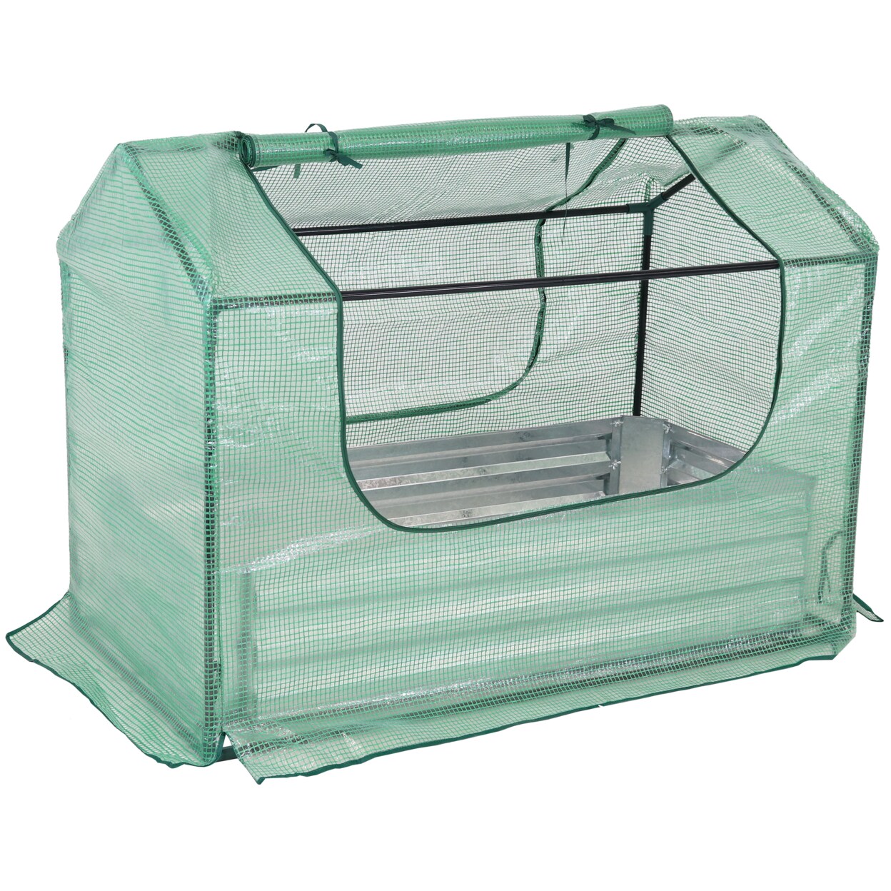 Sunnydaze Galvanized Steel Raised Bed With Greenhouse - Green - 4 Ft X 2 Ft