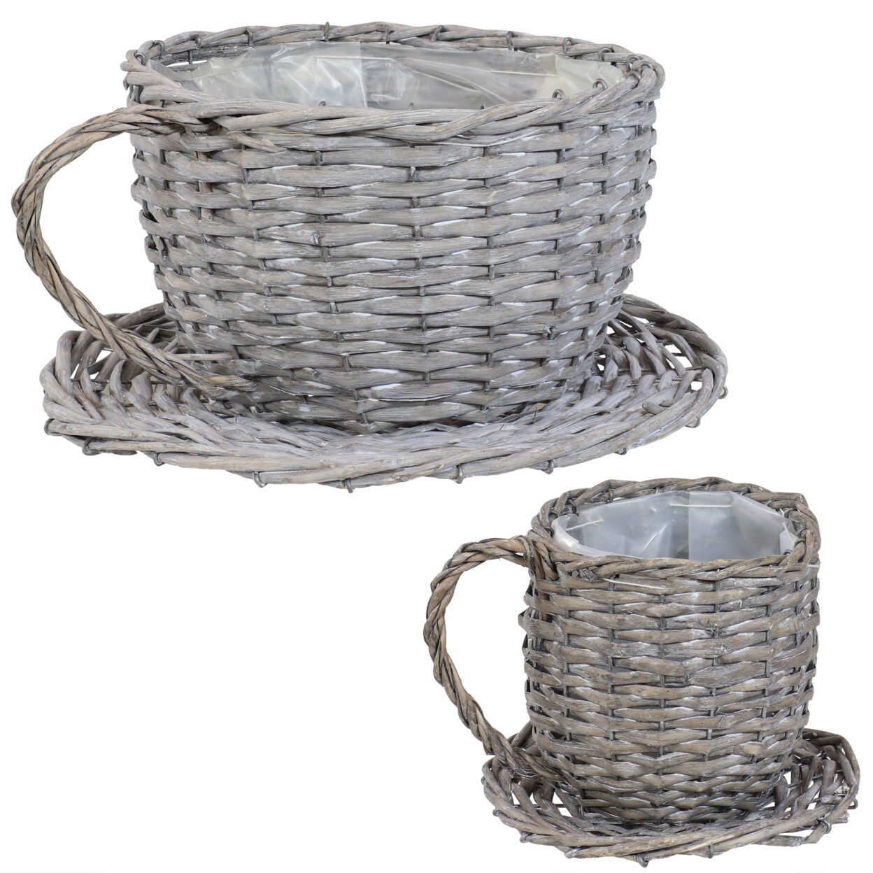 Sunnydaze Rattan Wicker Coffee Cup/Teacup Shape Planters - Set Of 2