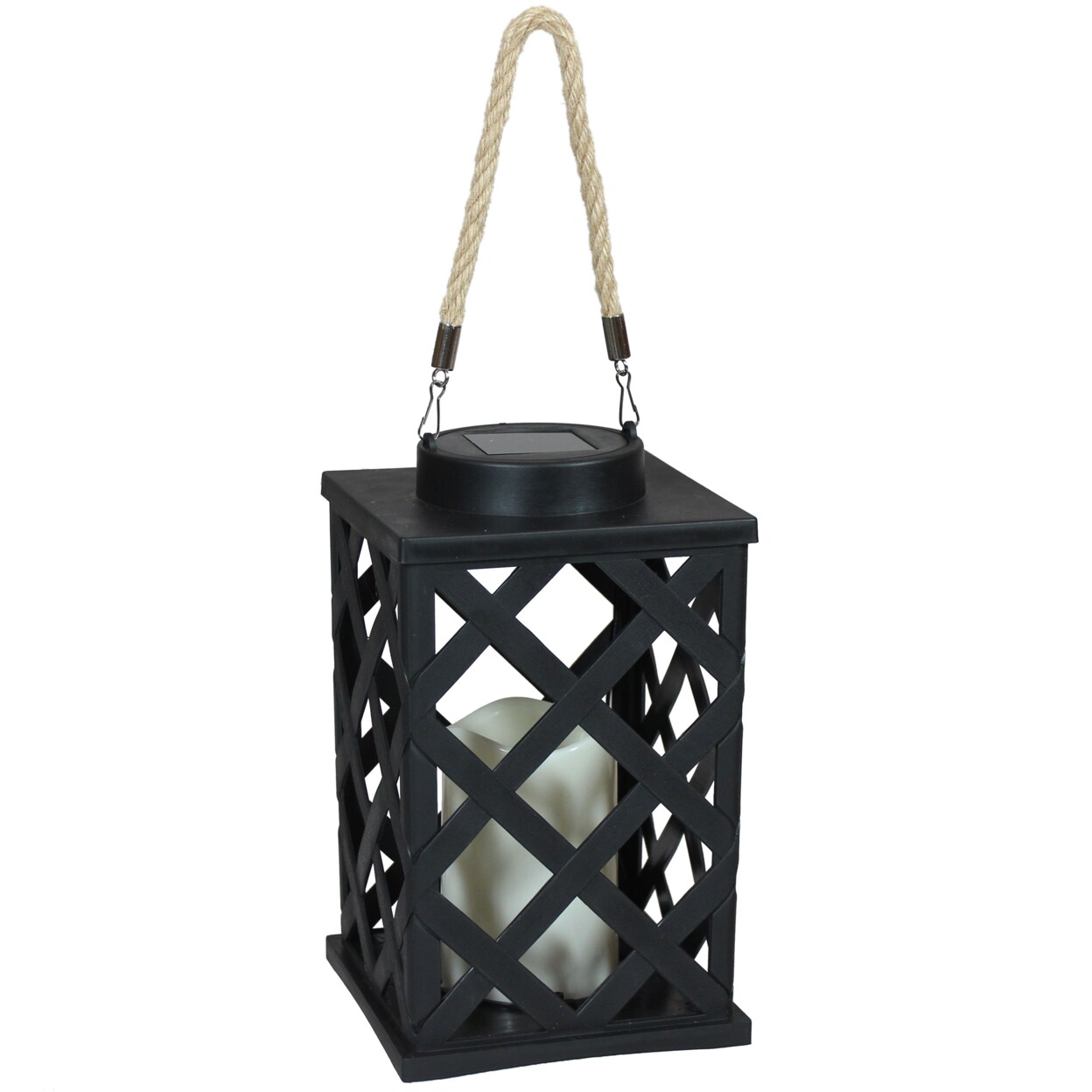 Sunnydaze Modern Crosshatch Outdoor Solar Lantern - 9 In - Black