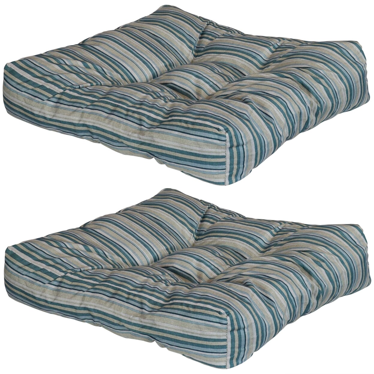 Sunnydaze Outdoor Square Tufted Seat Cushion - Neutral Stripes - Set Of 2