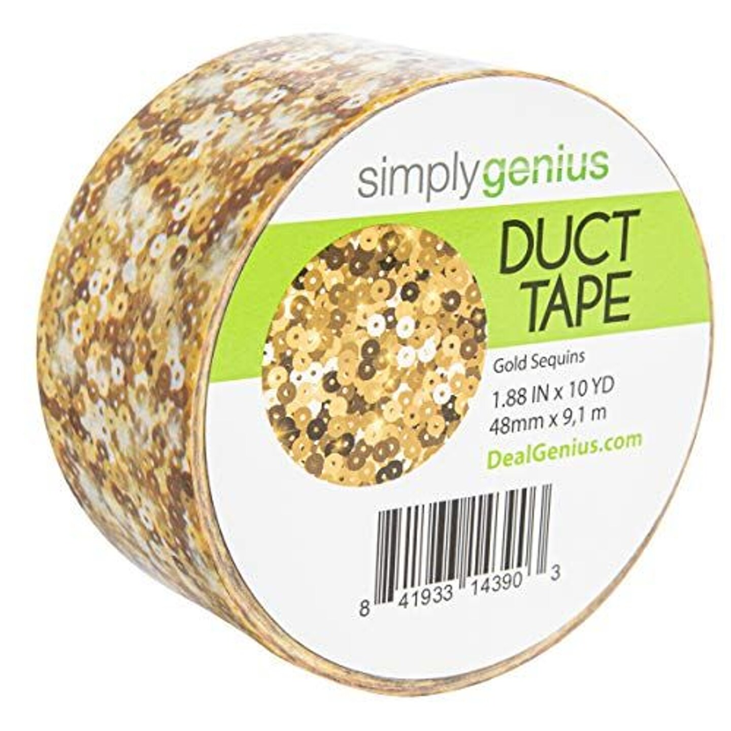 Simply Genius 1 Pack Art &#x26; Craft Duct Tape, Heavy Duty, 1.8 in x 10 yards, Craft Supplies for Kids &#x26; Adults, Colorful Tape for DIY, Craft &#x26; Home Improvement, Gold Sequins