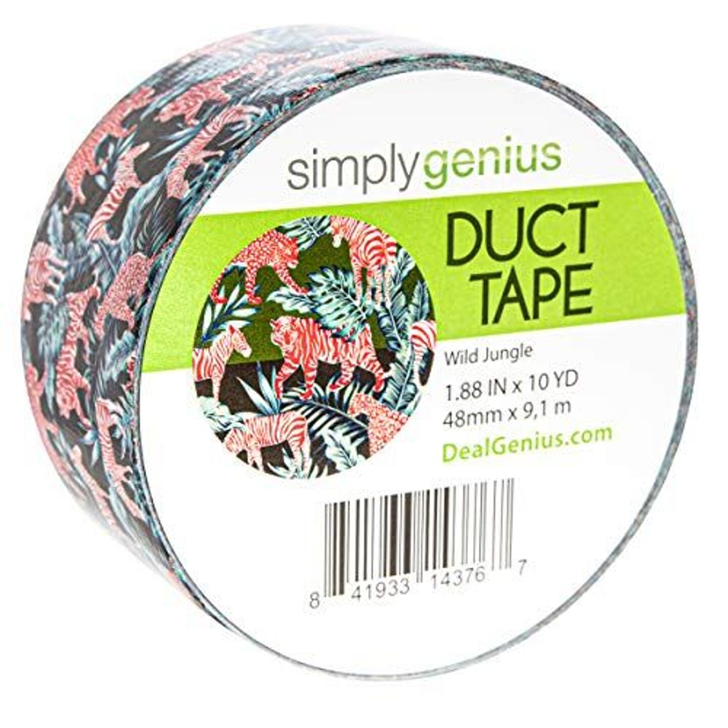 Simply Genius Pattern Duct Tape Heavy Duty - Craft Supplies for Kids & Adults - Colored Duct Tape - Single Roll 1.8 in x 10 Yards - Colorful Option for DIY, Craft & Home Improvement (Wild Jungle)