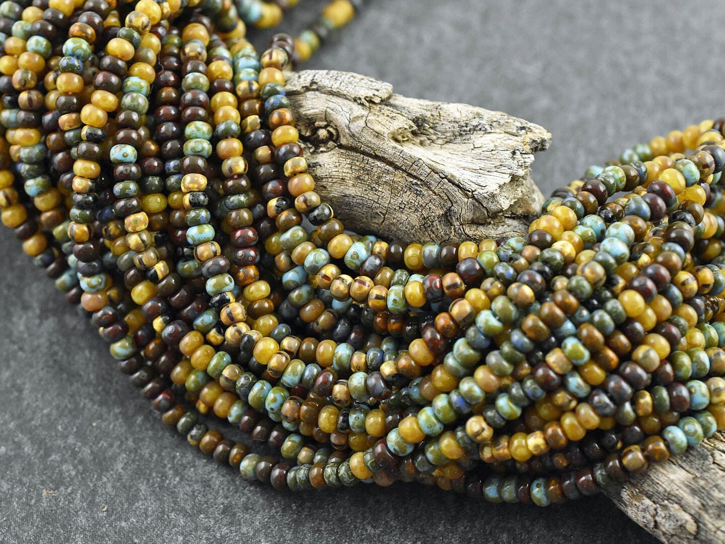 7/0 Aged Caribbean Blue Picasso Czech Glass Seed Bead Mix (21&#x22; Strand)