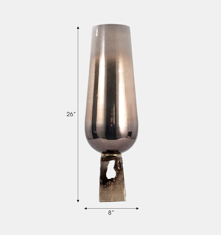 Elisa Champagne Glass Vase With Metal Base Sleek Design