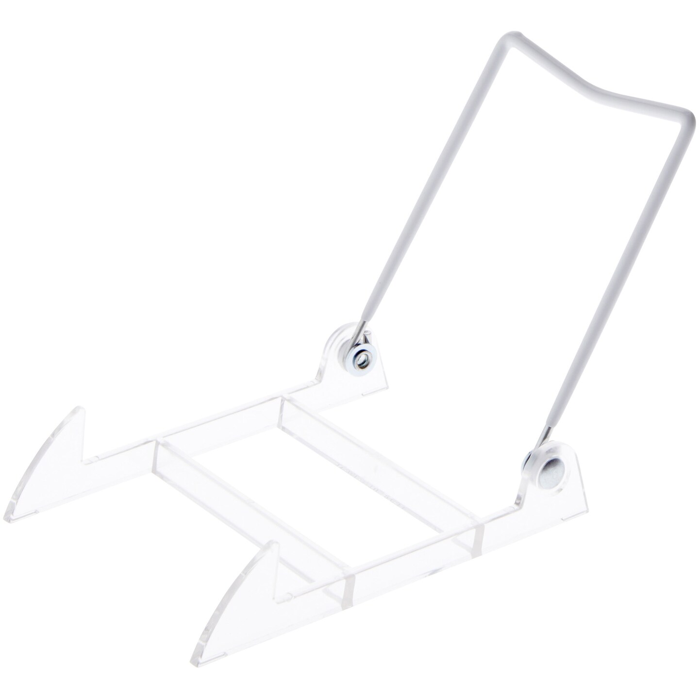 Bard&#x27;s Folding White and Clear Plastic Easel Stand, 5&#x22; H x 4&#x22; W x 5.5&#x22; D