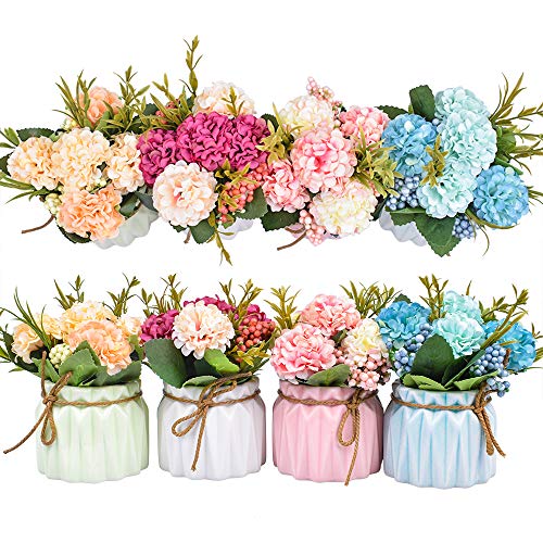 XONOR Artificial Flower Plants &#x2013; Mini Fake Hydrangea Flowers in Pot for Home Decor Party Wedding Office Patio Table Desk Decoration, Set of 4, 3.3&#x27;&#x27;(D) x 5.5&#x27;&#x27;(H)
