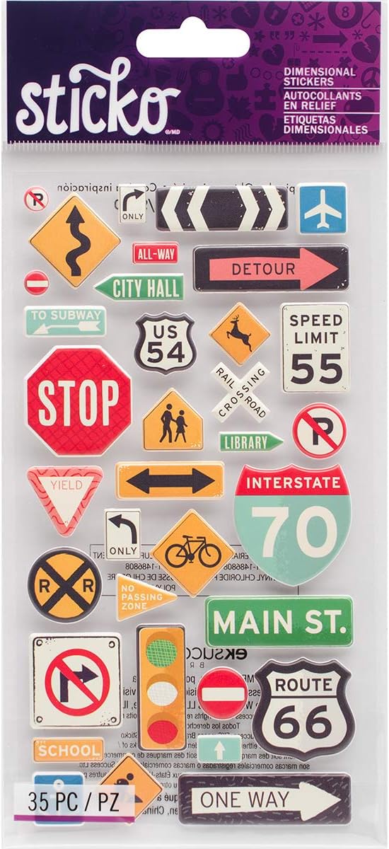 Sticko Road Signs Dimensional Puffy Stickers